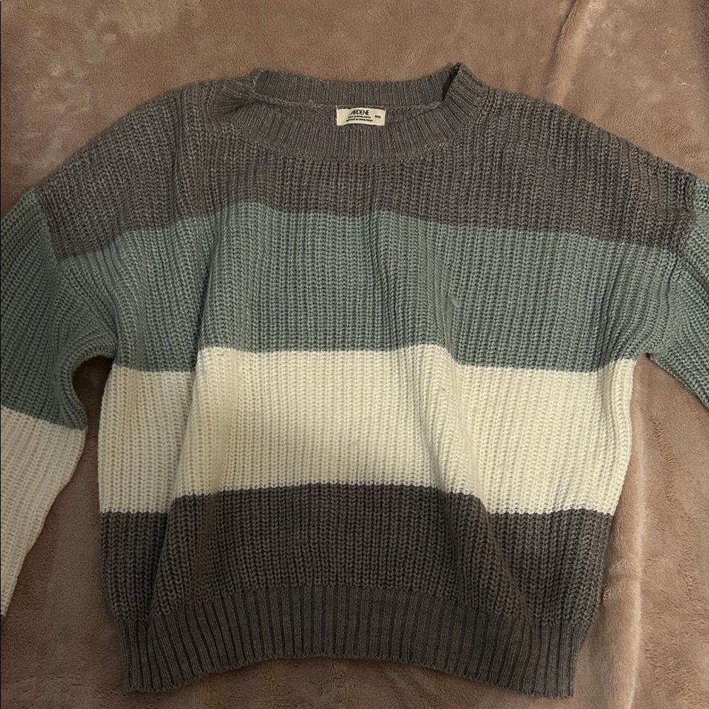Ardene Gray and Cream with Green Striped Sweater